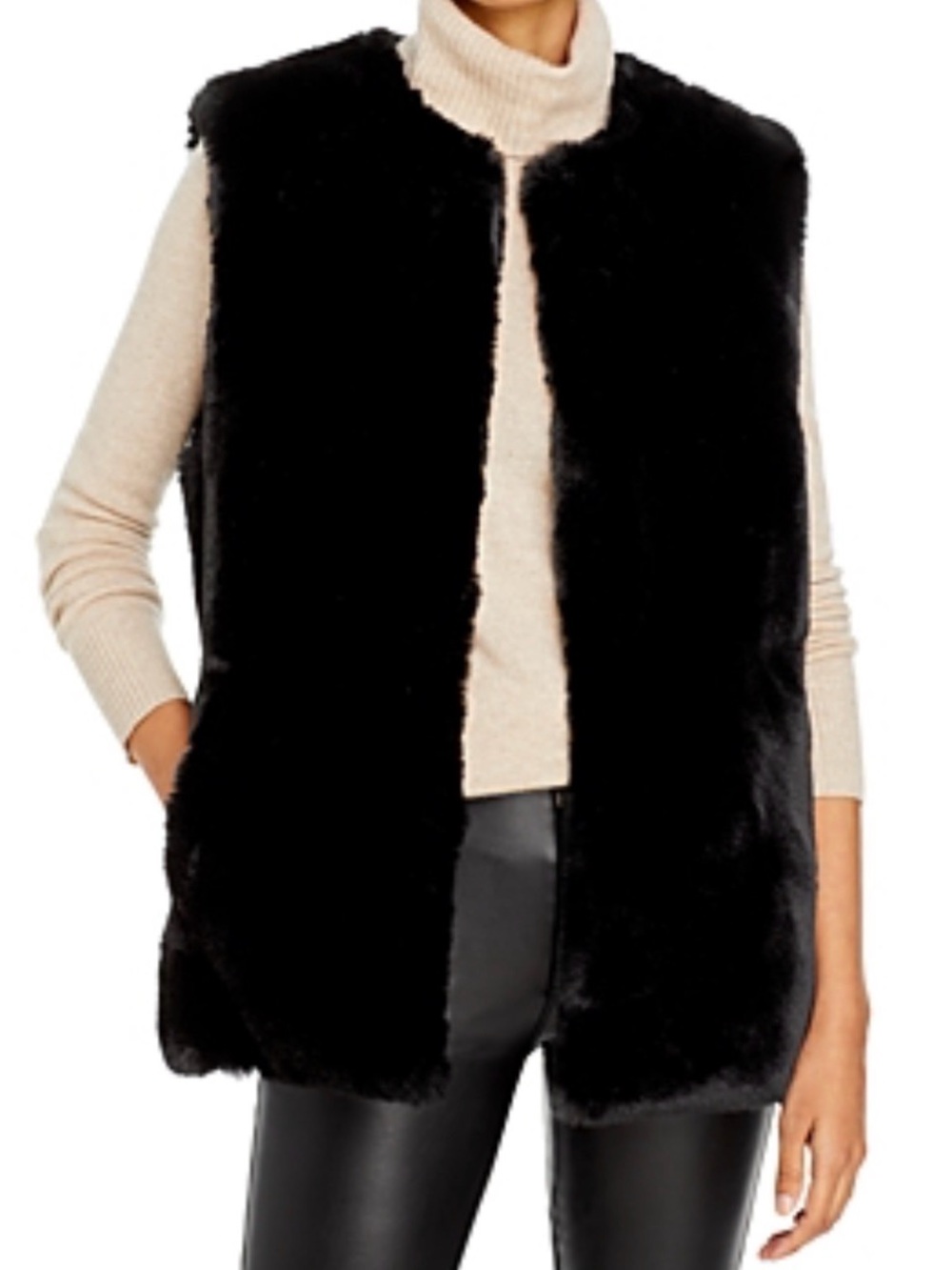 Surell Women’s Rex Rabbit Faux Fur Vest, Black, Size Large, MSRP $225